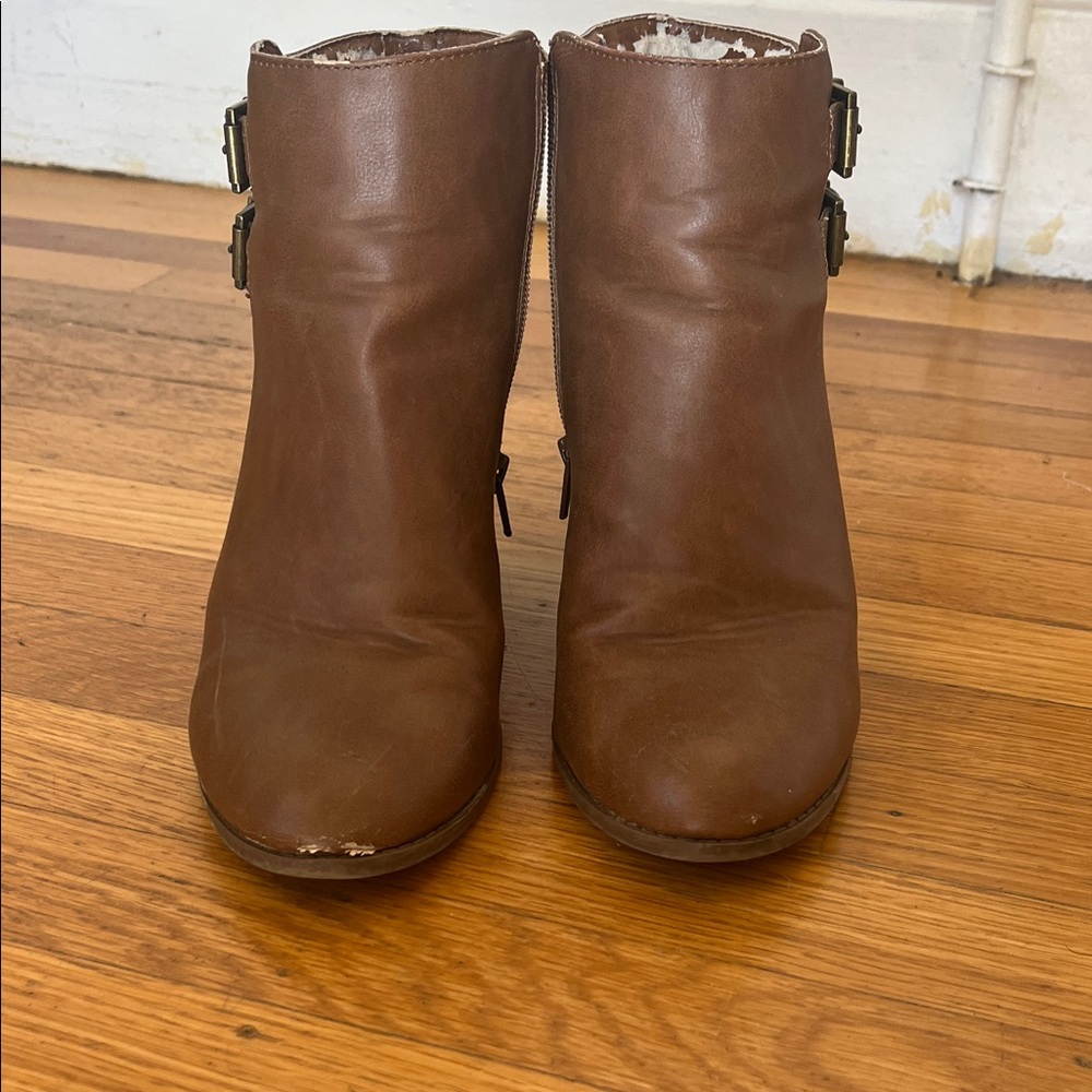 Charlotte Russe Tan Ankle Booties with Buckle Detail